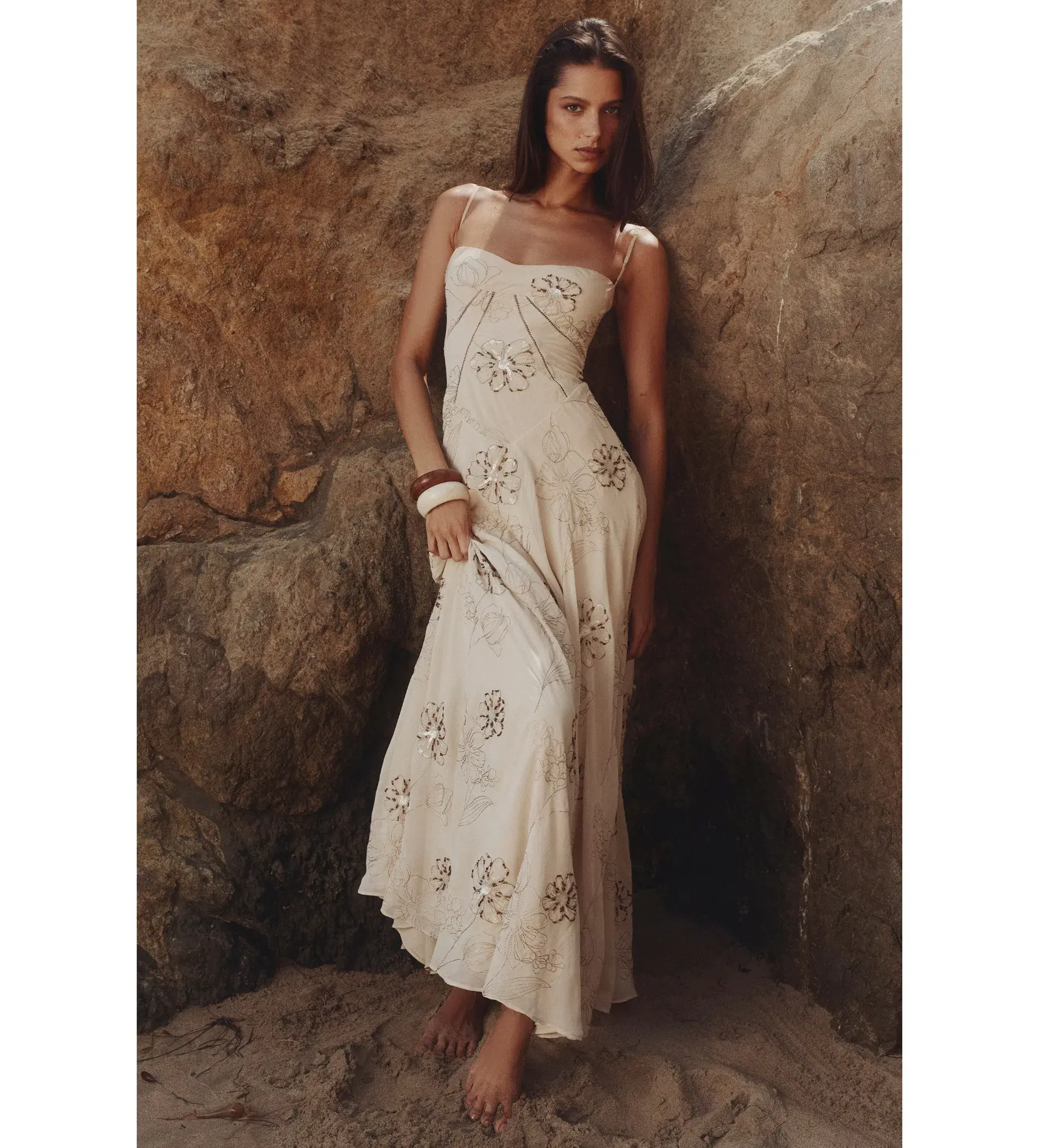 House of CB Seren Maxi Dress in Vanilla Hand-Beaded Floral Embroidery Size M / AU 10 - Image 3