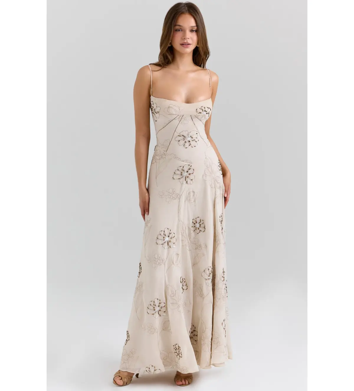 House of CB Seren Maxi Dress in Vanilla Hand-Beaded Floral Embroidery Size M / AU 10 - Image 2