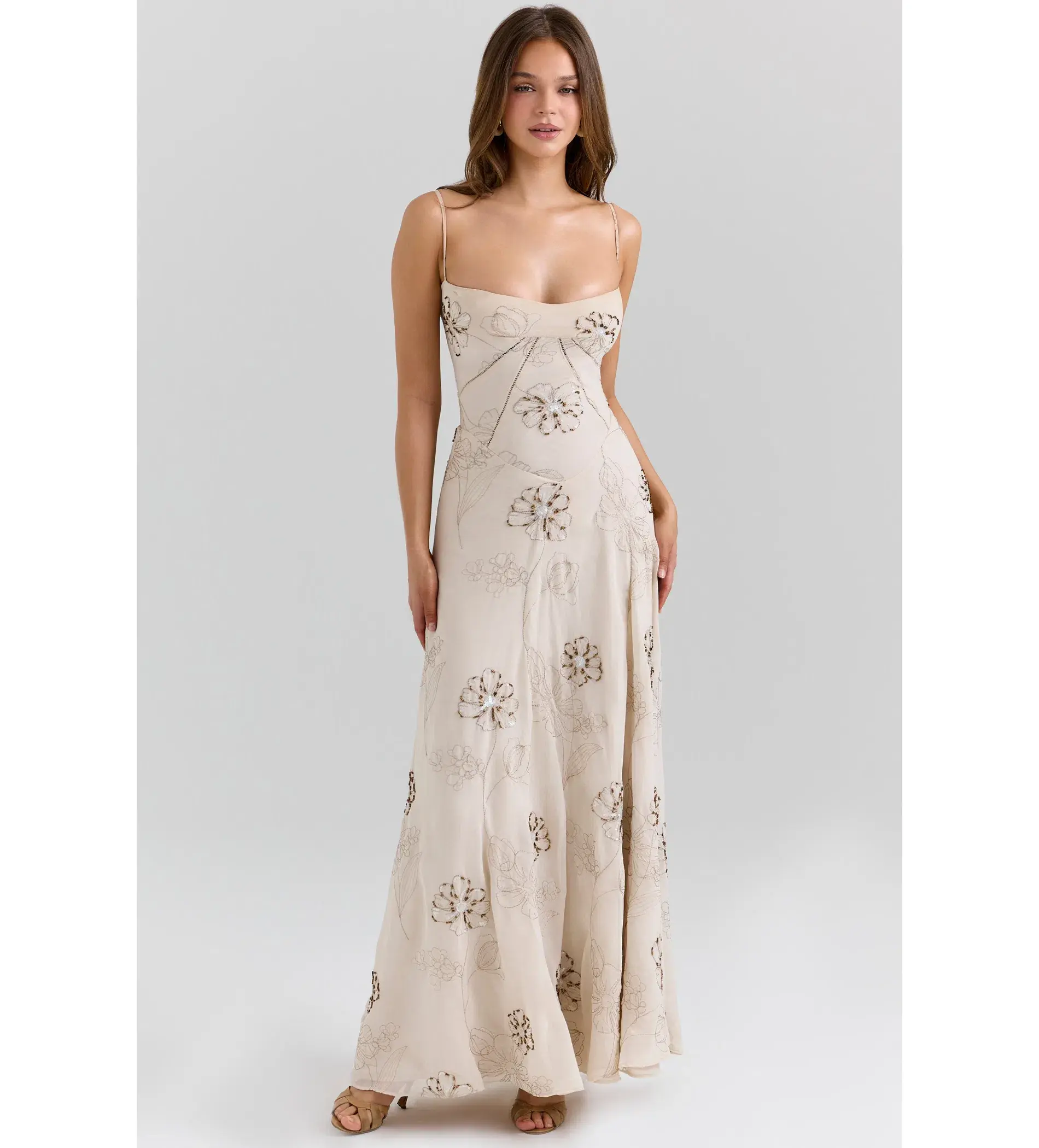 House of CB Seren Maxi Dress in Vanilla Hand-Beaded Floral Embroidery Size M / AU 10 - Image 1
