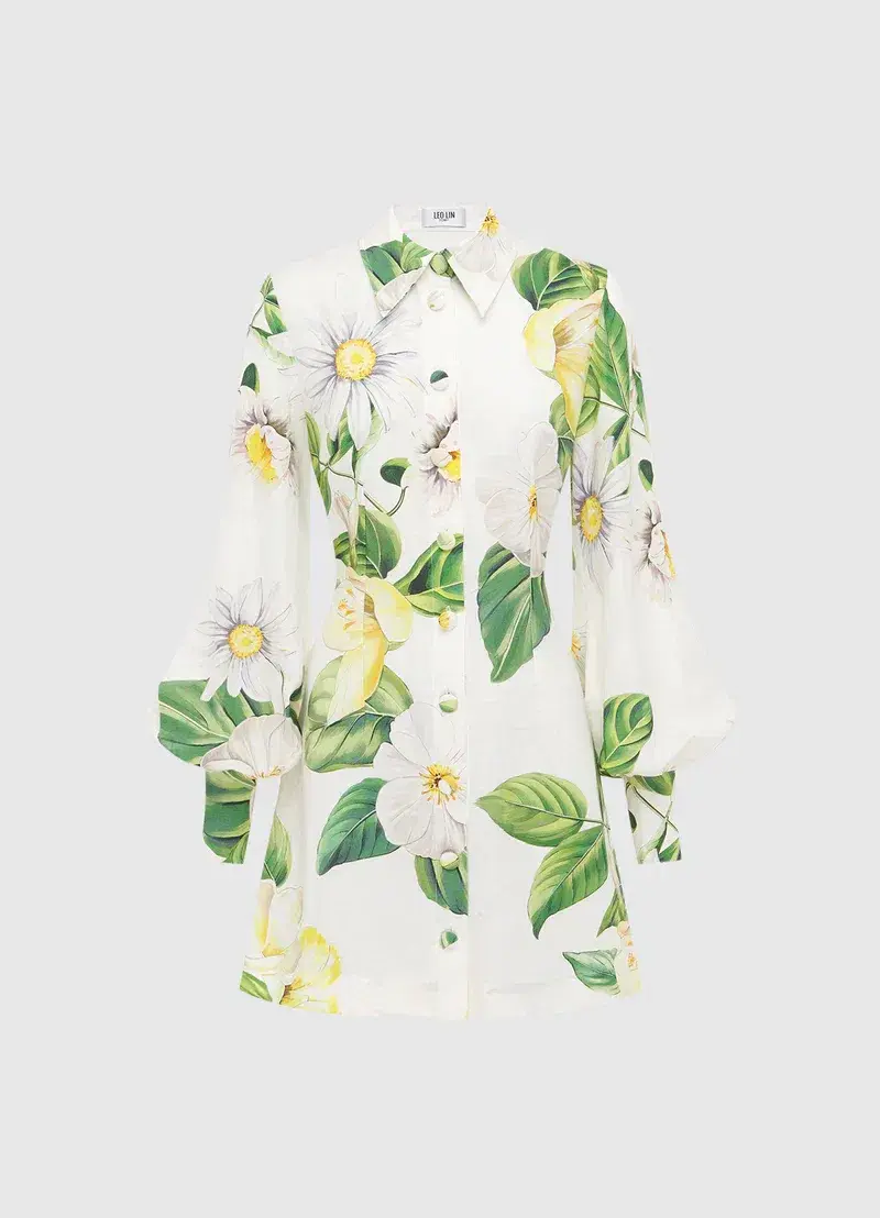 Leo Lin Luminous Linen Mini Dress Joie Print in Snow Size AU 10 - Image 1