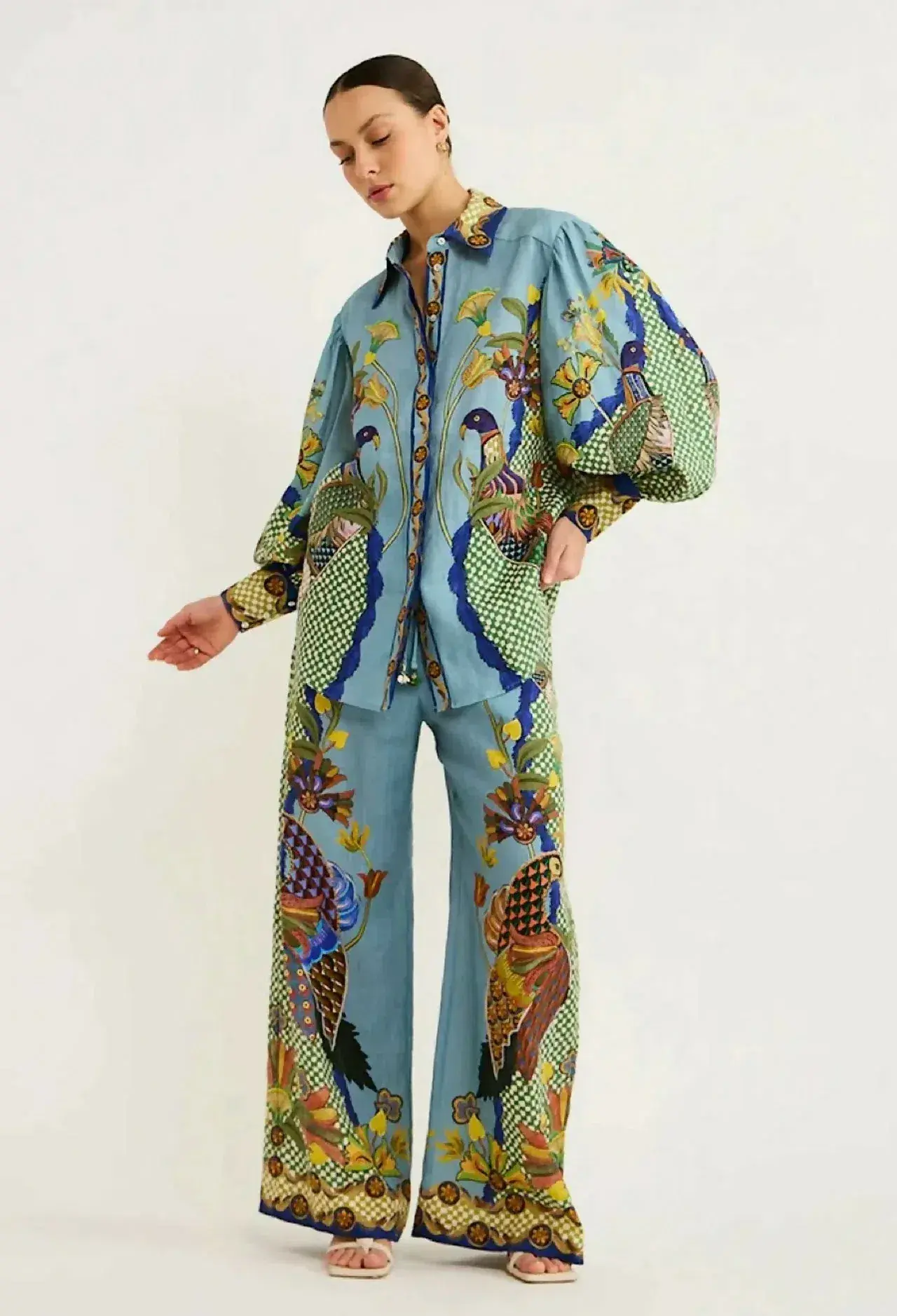 Alemais Gilly Shirt & Pant Set Misty Blue Print Size AU 10 - Image 2