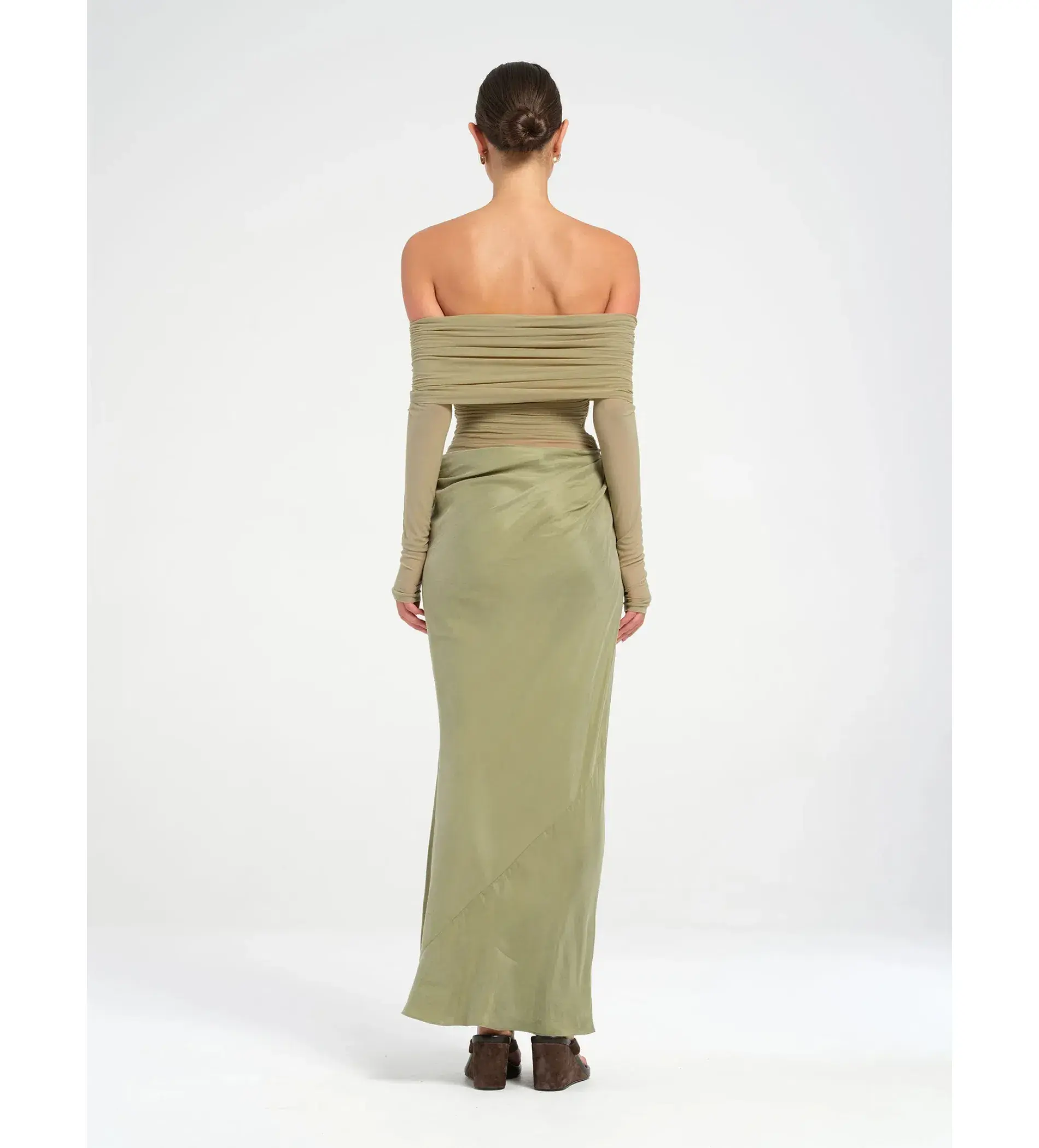 Benni Yasmin Off-Shoulder Maxi Dress in Pistachio Size XL / AU 14 - Image 3