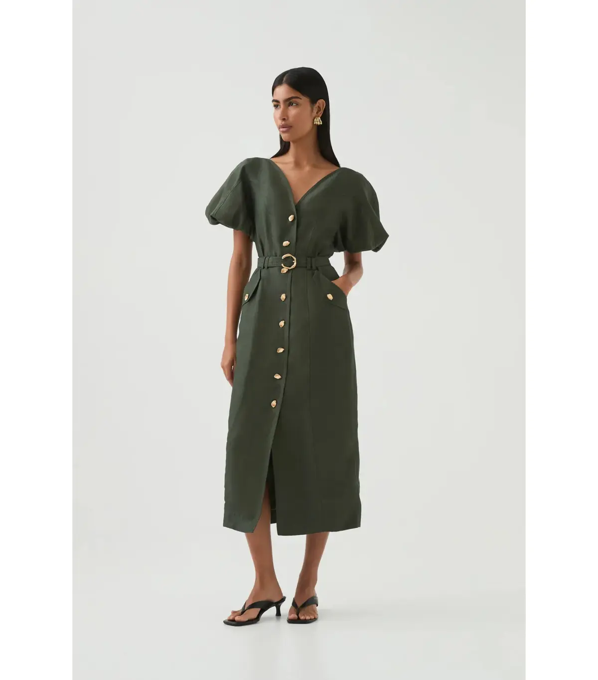 Aje Paloma Utility Midi Dress Midnight Green Size 10 - Image 1