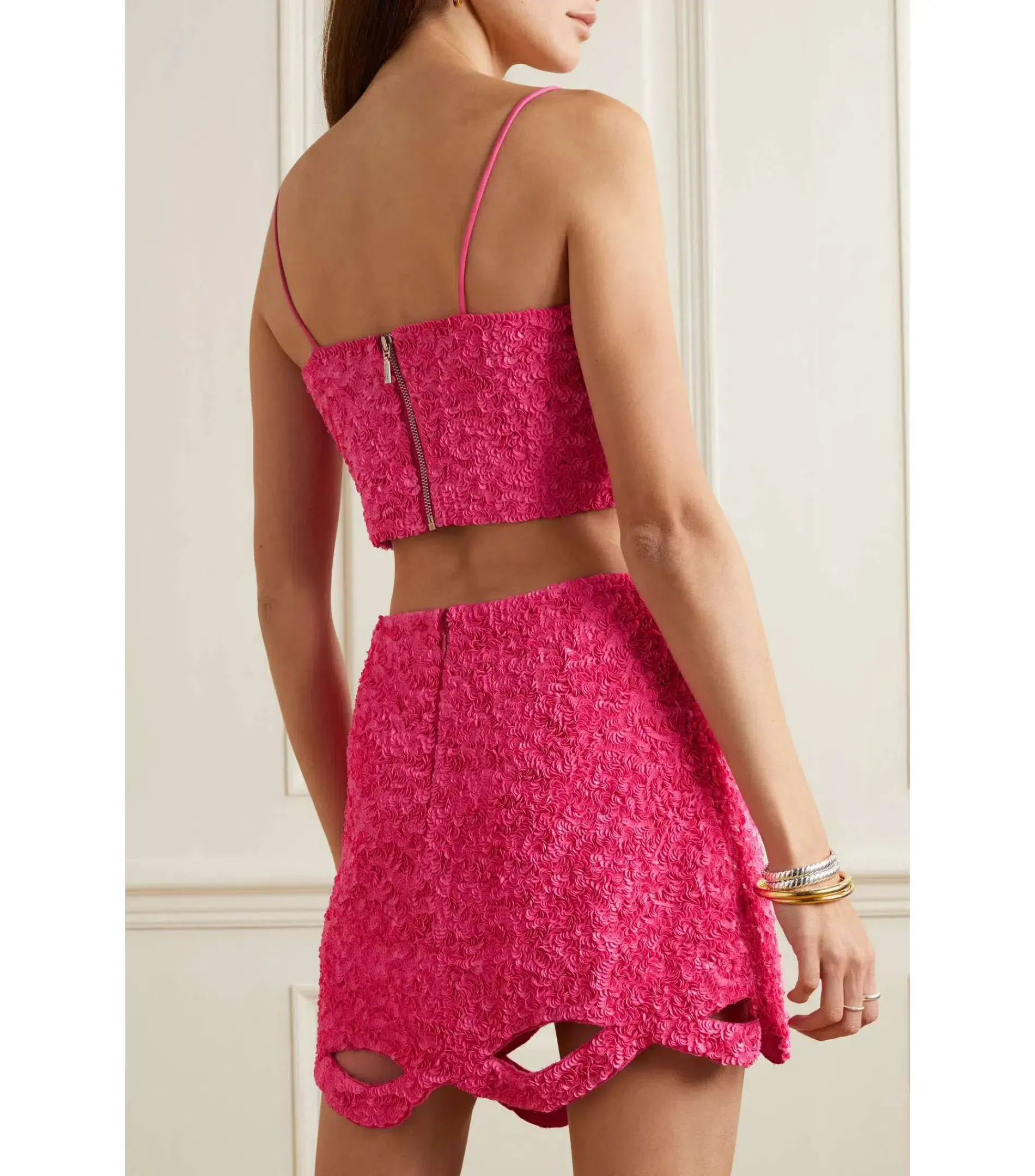 Aje Catara Skirt And Evelyn Crop Rouge Set Sequin Pink Size AU 8 - Image 3