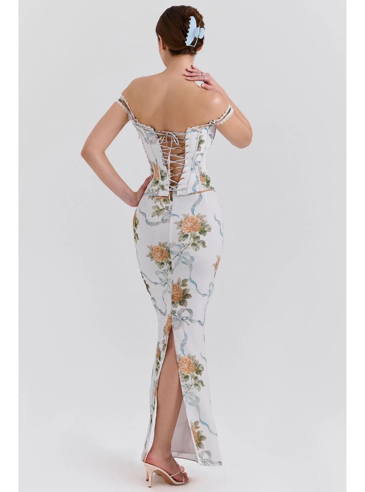 House of CB Isis Corset Maxi Dress in Soft Blue Vintage Print Size S / AU 8 - Image 3