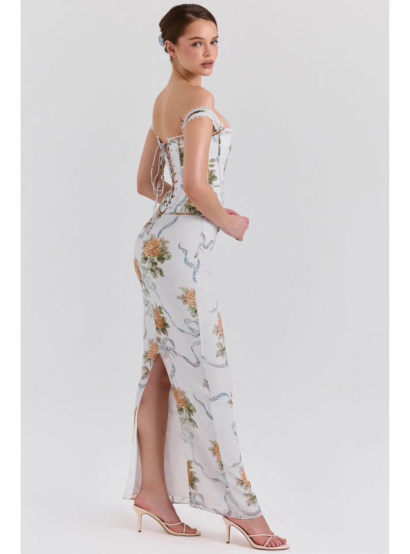 House of CB Isis Corset Maxi Dress in Soft Blue Vintage Print Size S / AU 8 - Image 2
