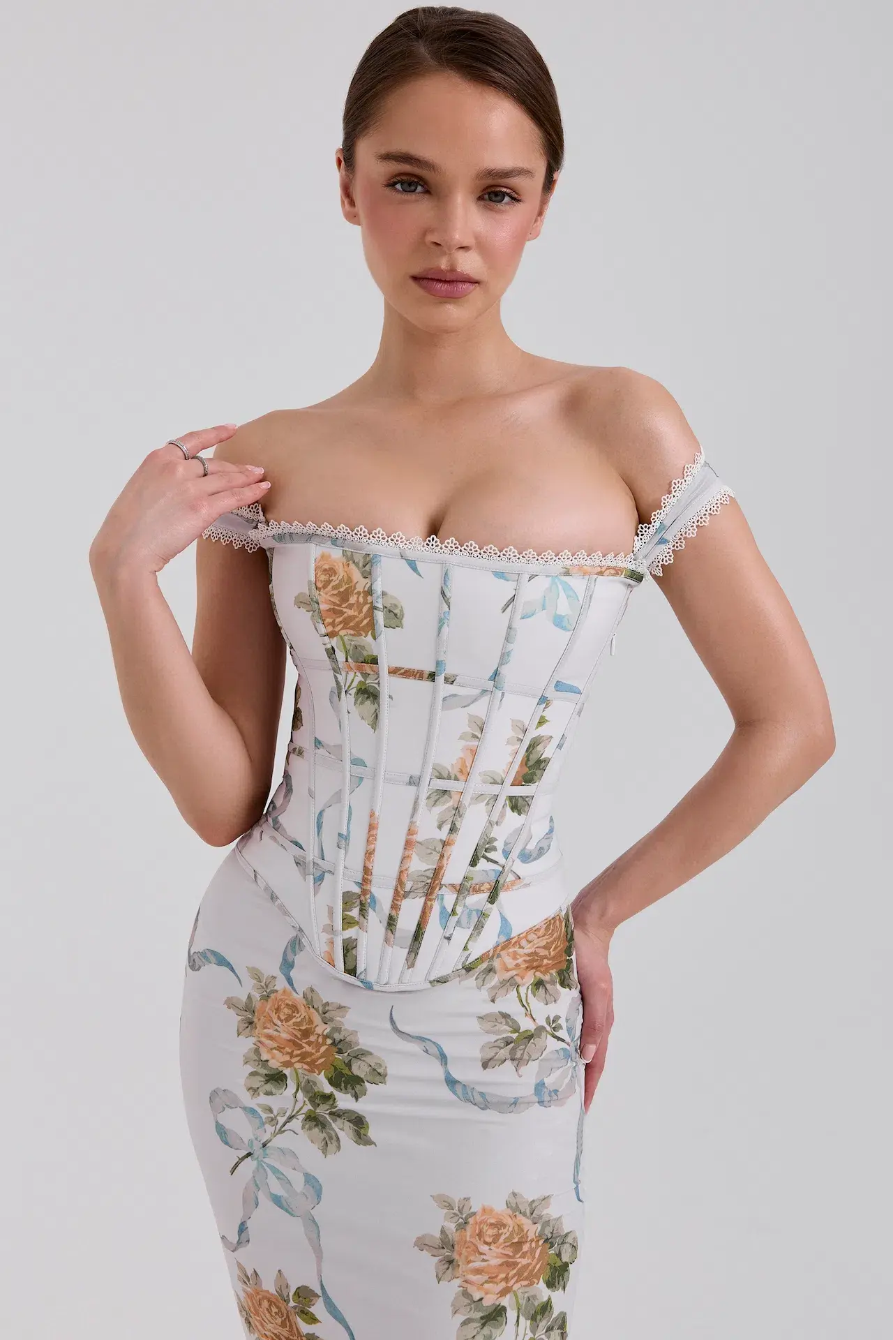 House of CB Isis Corset Maxi Dress in Soft Blue Vintage Print Size S / AU 8 - Image 4
