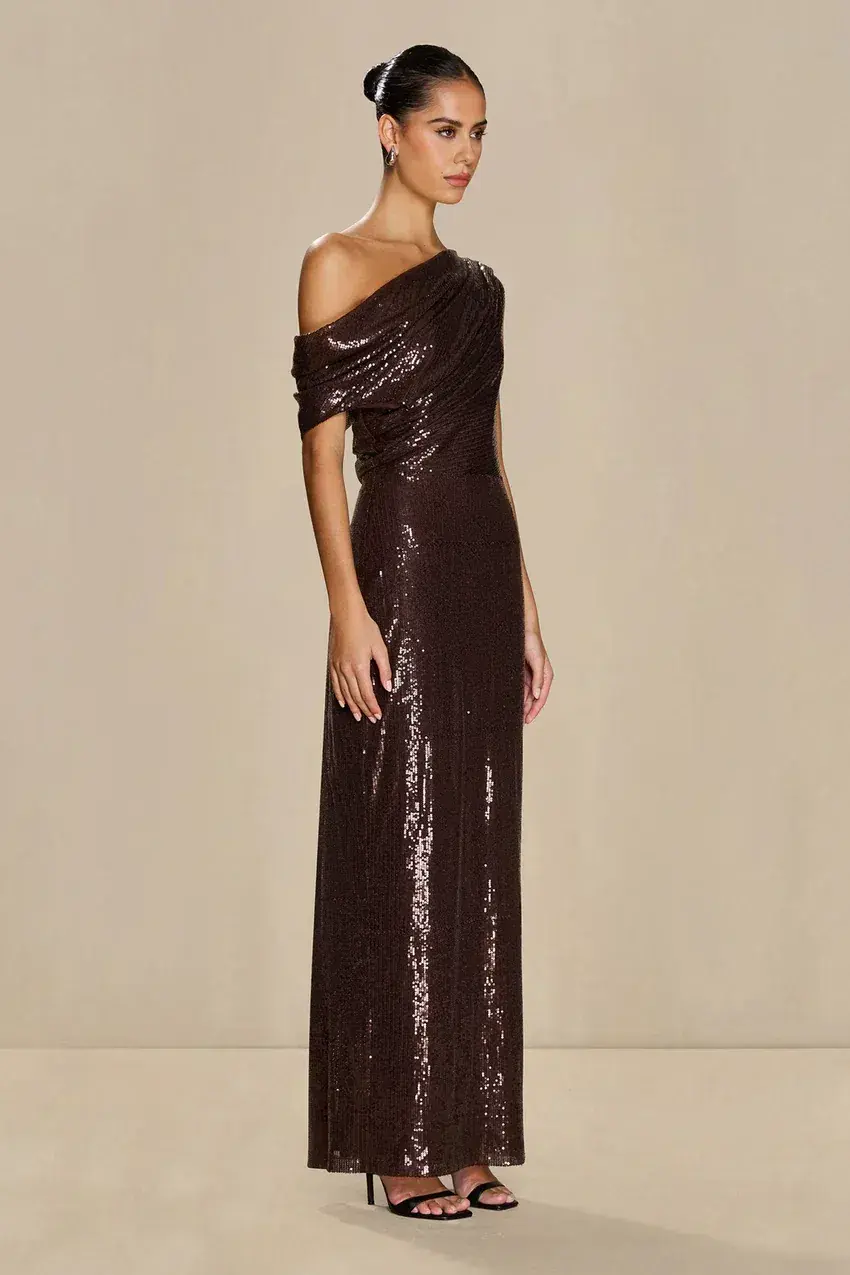 Sonya Moda Layan Maxi Gown Brown Sequin Size 6 - Image 2