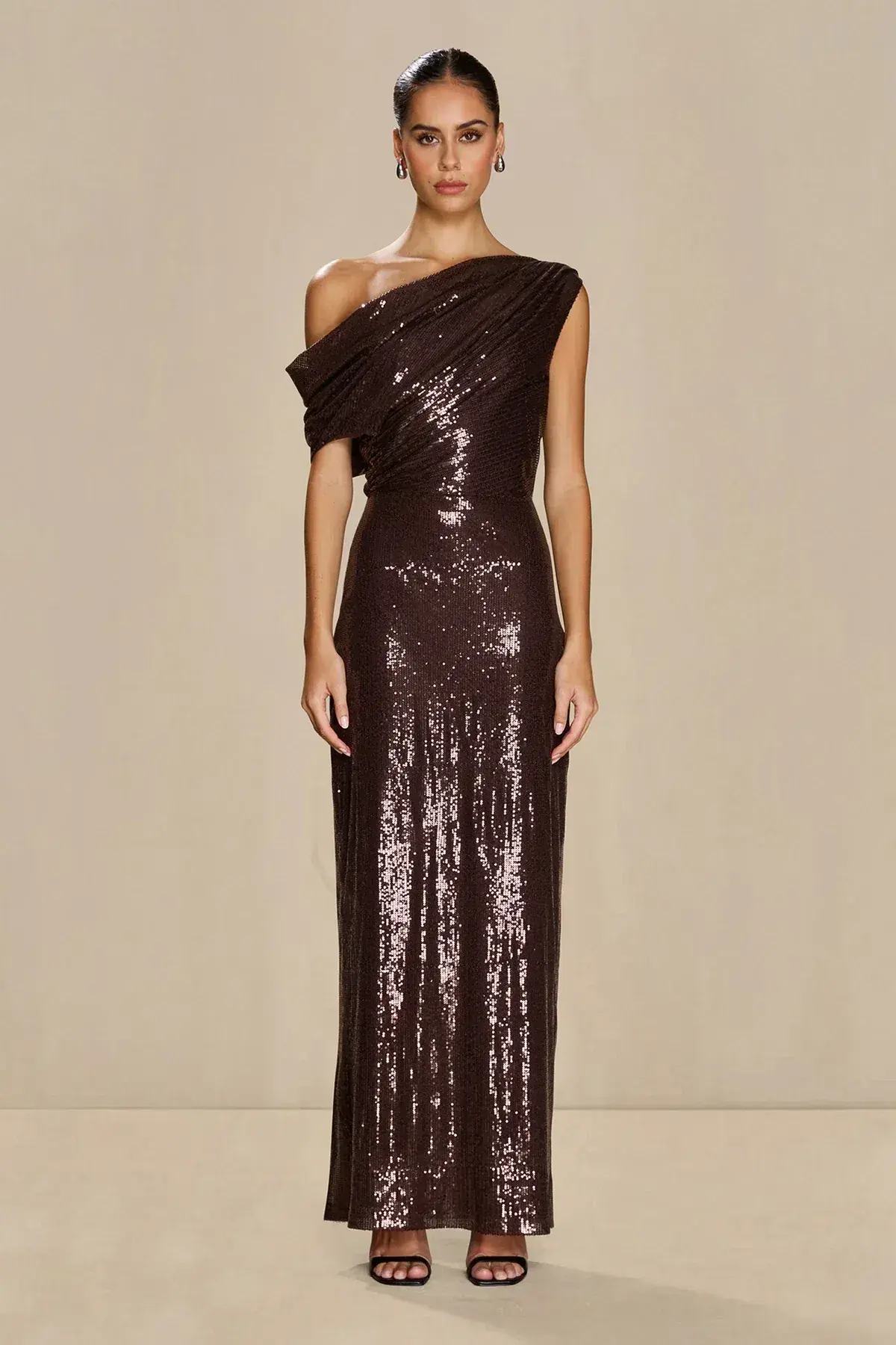 Sonya Moda Layan Maxi Gown Brown Sequin Size 6 - Image 1