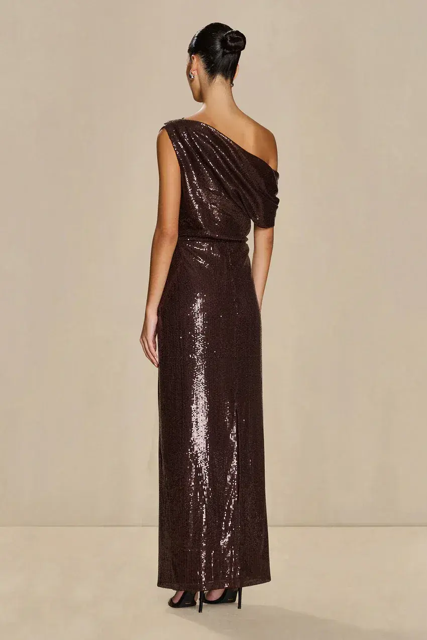 Sonya Moda Layan Maxi Gown Brown Sequin Size 6 - Image 3