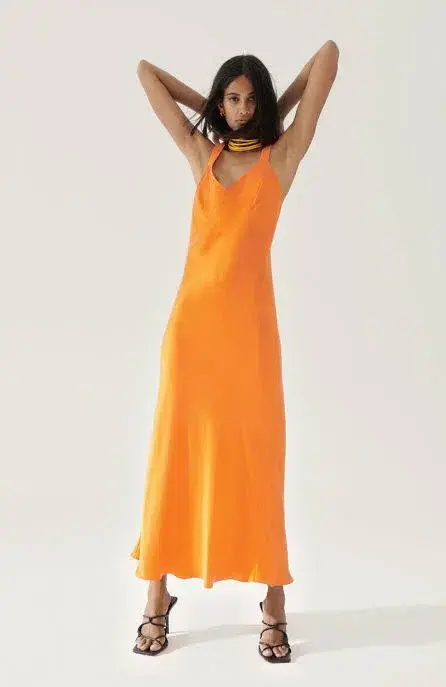 Silk Laundry Deco Ruched Maxi Dress Fire Lily Size 6/XS for rent on The Volte - main image