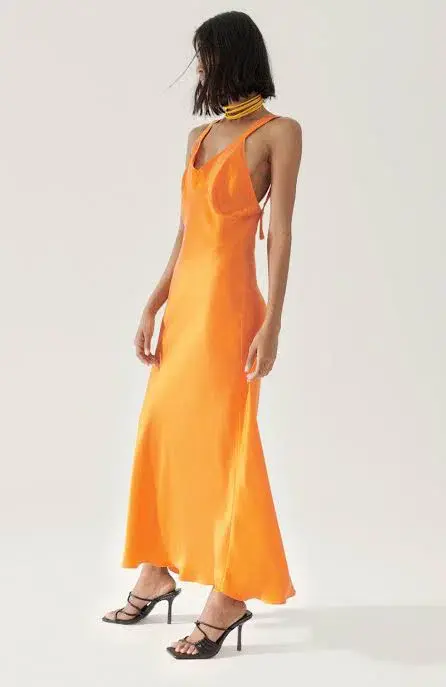 Silk Laundry Deco Ruched Maxi Dress Fire Lily Size 6/XS - Image 3