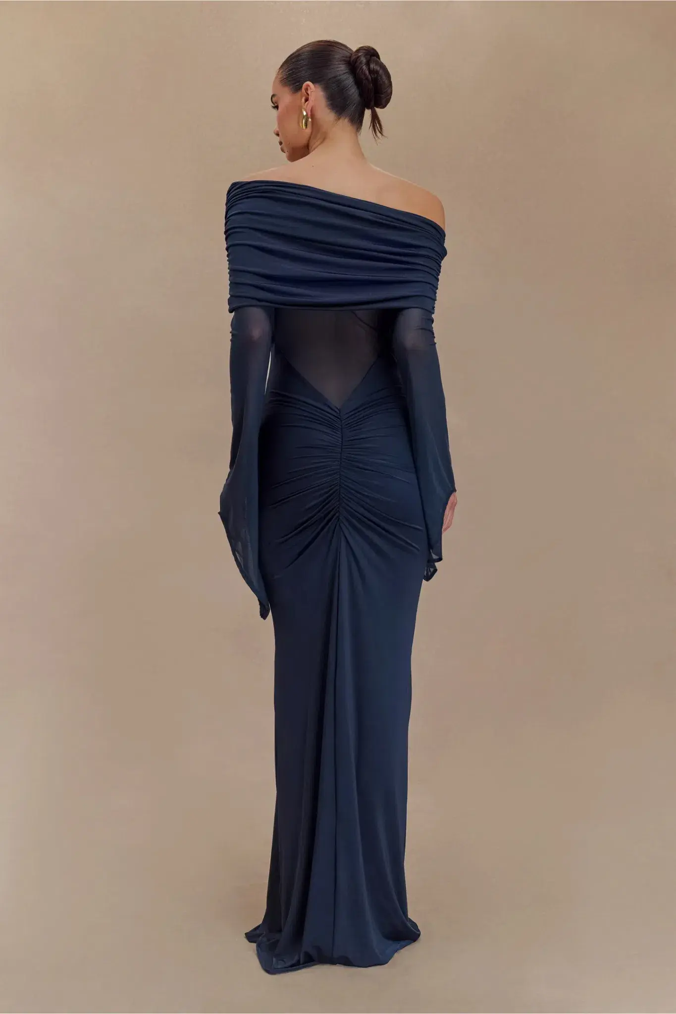 MESHKI Kaitlin One Shoulder Slinky And Mesh Maxi Dress Midnight Blue Size S / Size AU 8 - Image 4