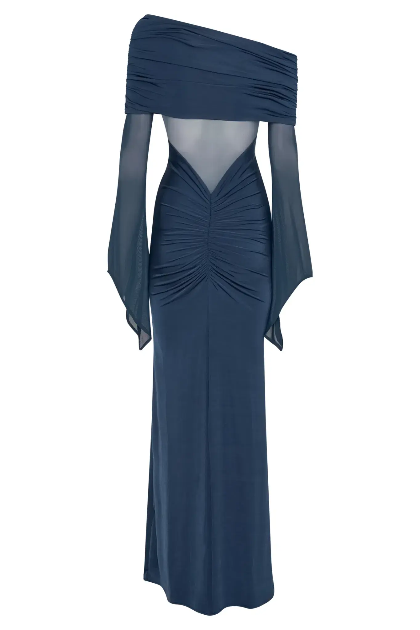 MESHKI Kaitlin One Shoulder Slinky And Mesh Maxi Dress Midnight Blue Size S / Size AU 8 - Image 5