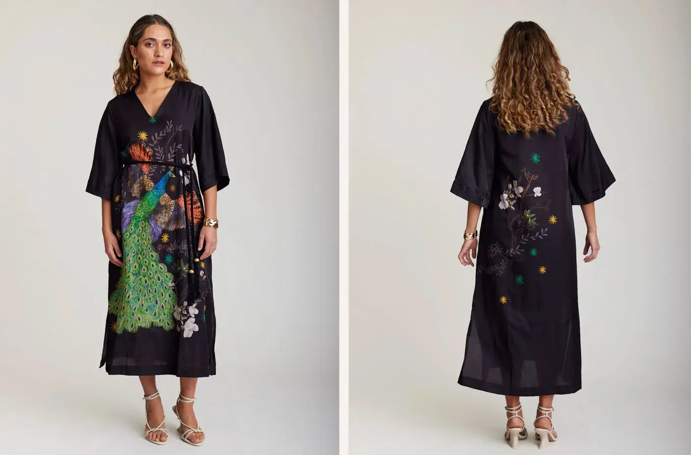 State of Embrace Peacock Kaftan Midi Dress Print Size 18 - Image 3