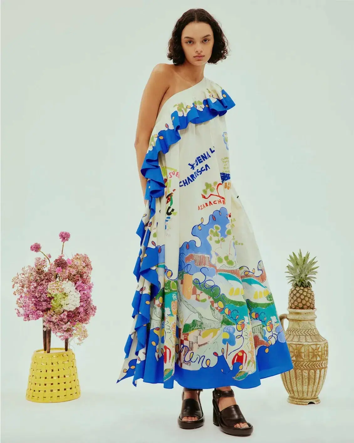 Alemais Nadia One Shoulder Ruffle Midi Dress Multi Size AU 16 - Image 1