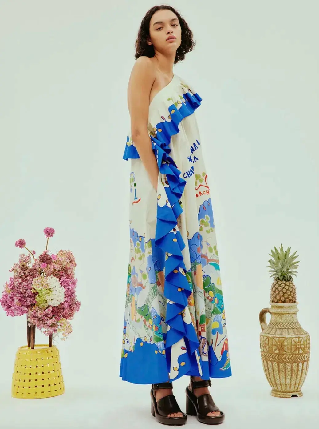 Alemais Nadia One Shoulder Ruffle Midi Dress Multi Size AU 16 - Image 2