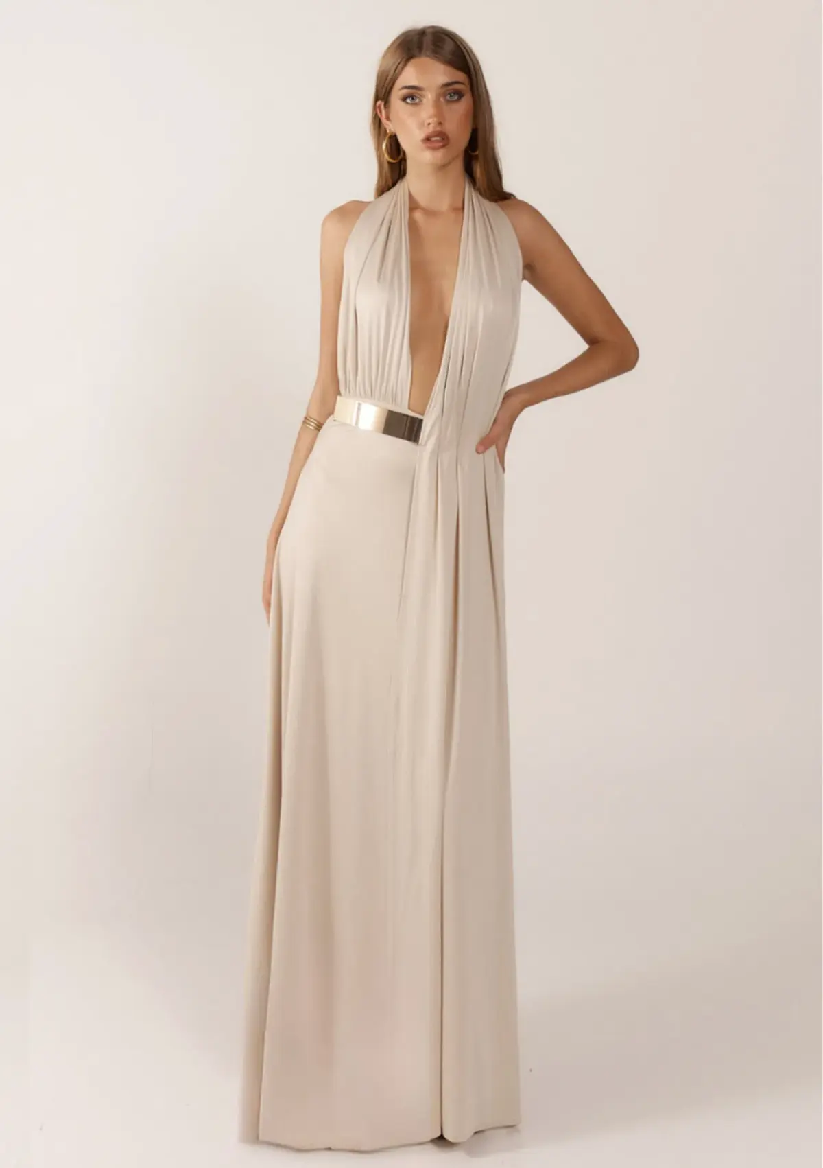 Ance Gria Odette Full Length Gown in Stone Size 8 - Image 2