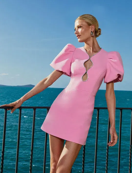 Rebecca Vallance Karina Puff Sleeve Mini Dress In Pink Size AU 8 - Image 1