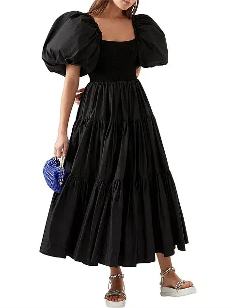 Aje Casa Puff Sleeve Midi Dress Black Size 6 - Image 1