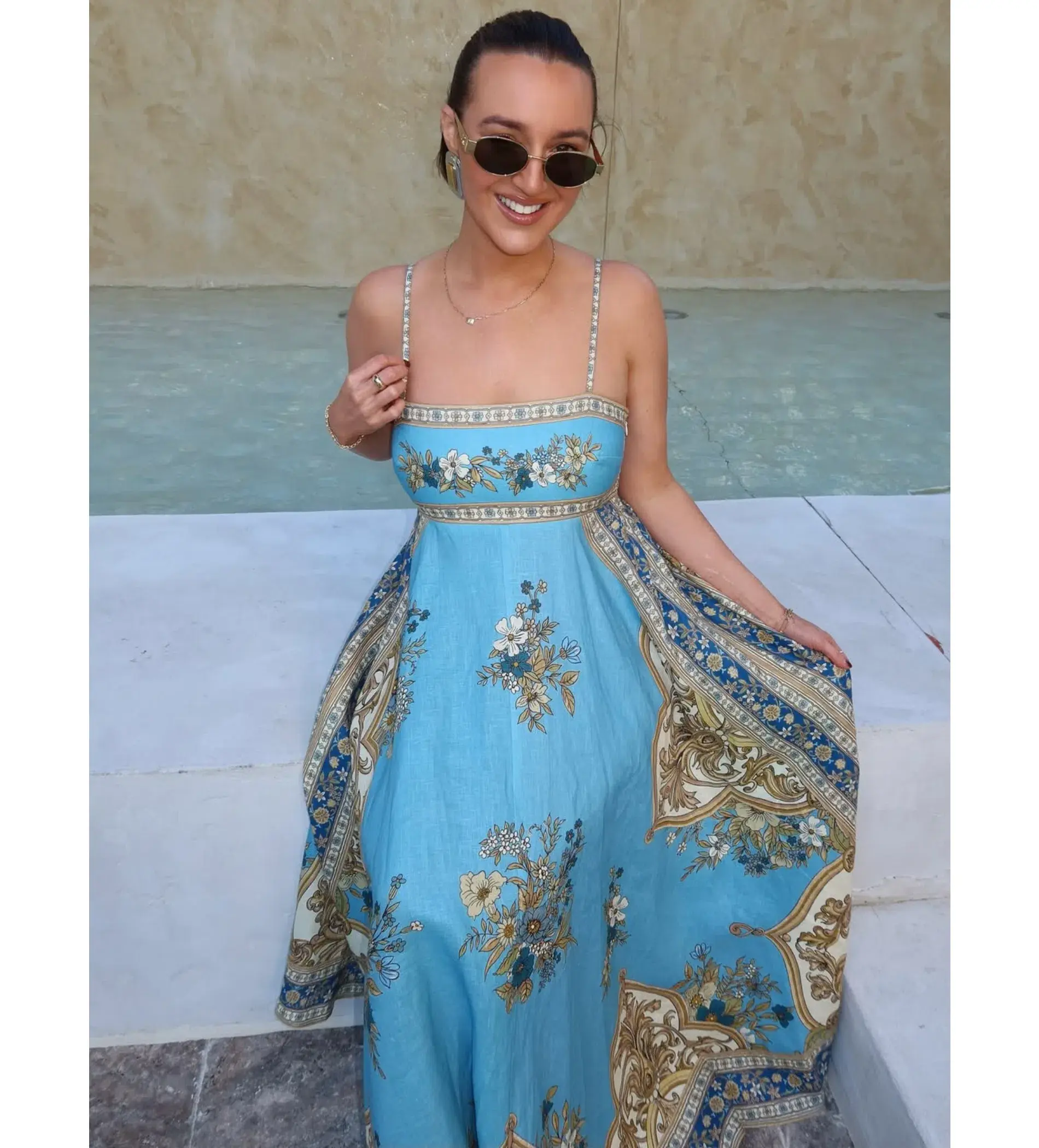 Alemais La Sirena Exclusive Cassie Sundress in Blue Size 8 - Image 1
