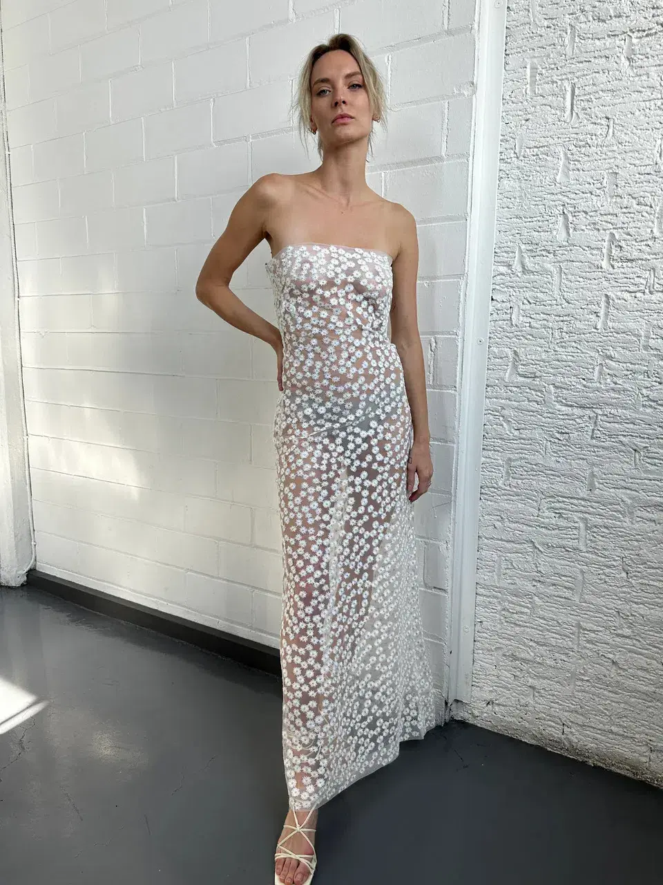 Sid Neigum Sheer White Floral Maxi Dress Size AU 8 - Image 1
