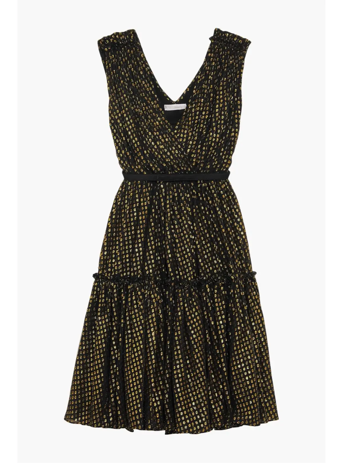 Stella McCartney Belted Metallic Fil Coupé Silk Blend Dress Black/Gold Lamé Dotted Size 38 / AU 8 - Image 3