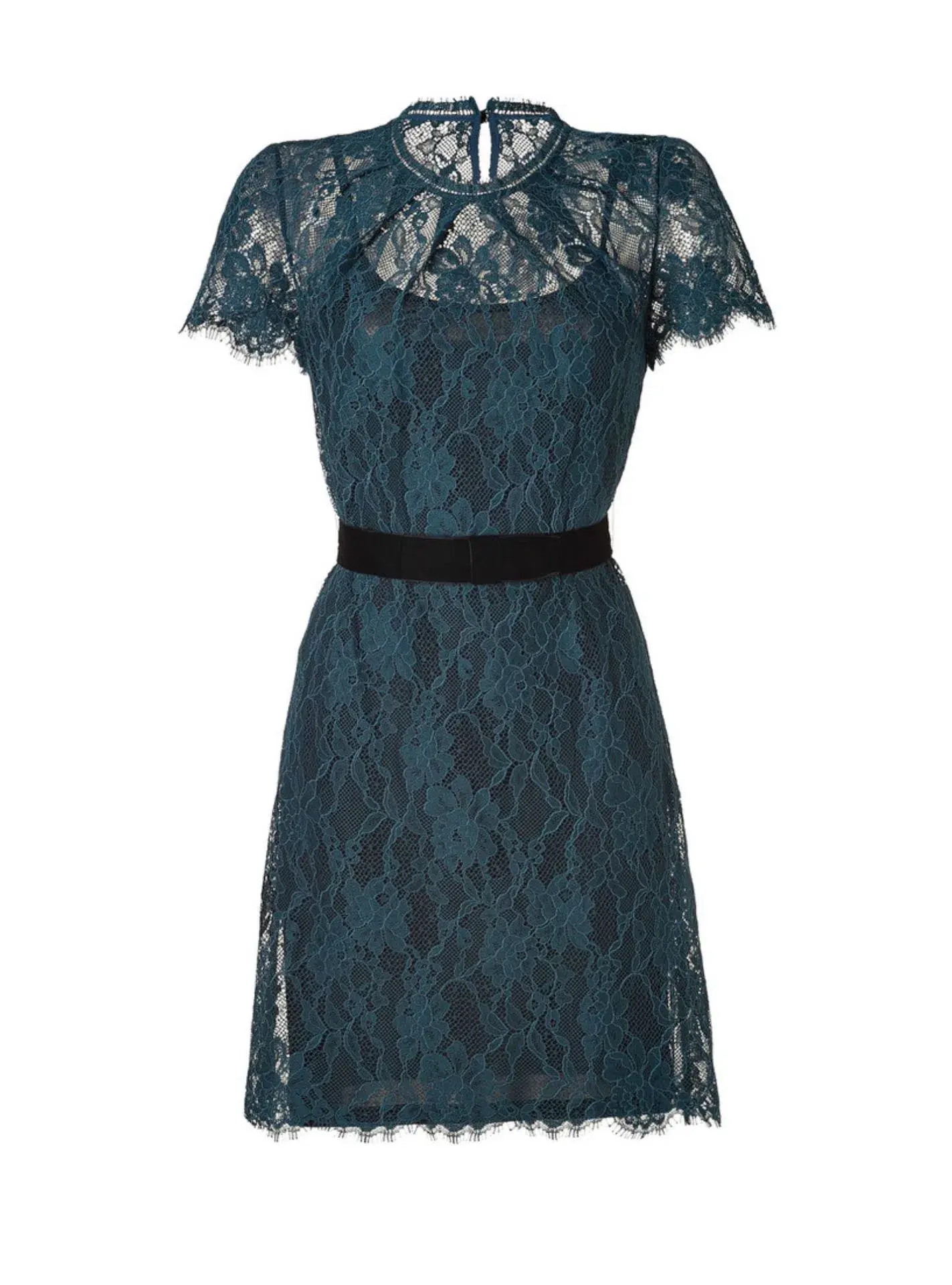 Collette Dinnigan Lace Short Sleeve Day Mini Dress Teal Size 6/XS - Image 1