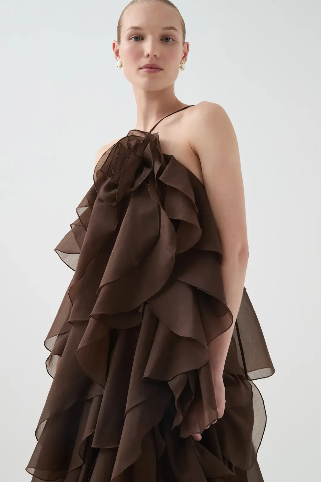 Aje Pandorea Layered Maxi Dress Carob Brown Size 12  for rent on The Volte - main image