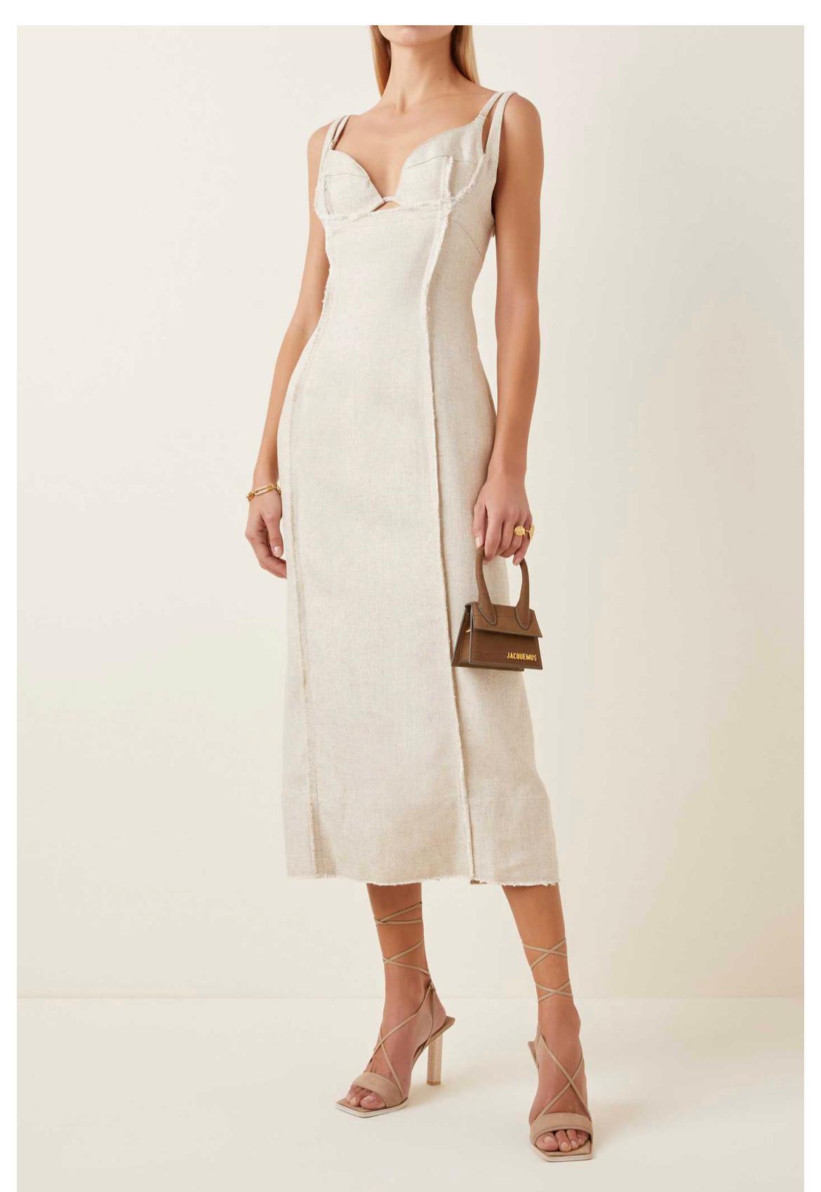 Jacquemus Valerie Woven Midi Dress Beige Size 8 - Image 1