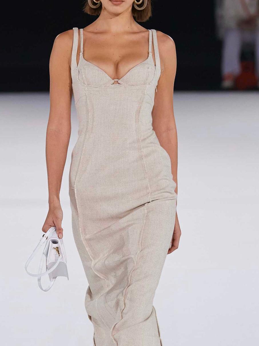 Jacquemus Valerie Woven Midi Dress Beige Size 8 - Image 2
