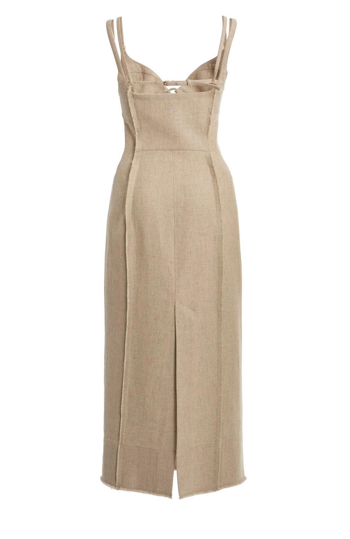 Jacquemus Valerie Woven Midi Dress Beige Size 8 - Image 3