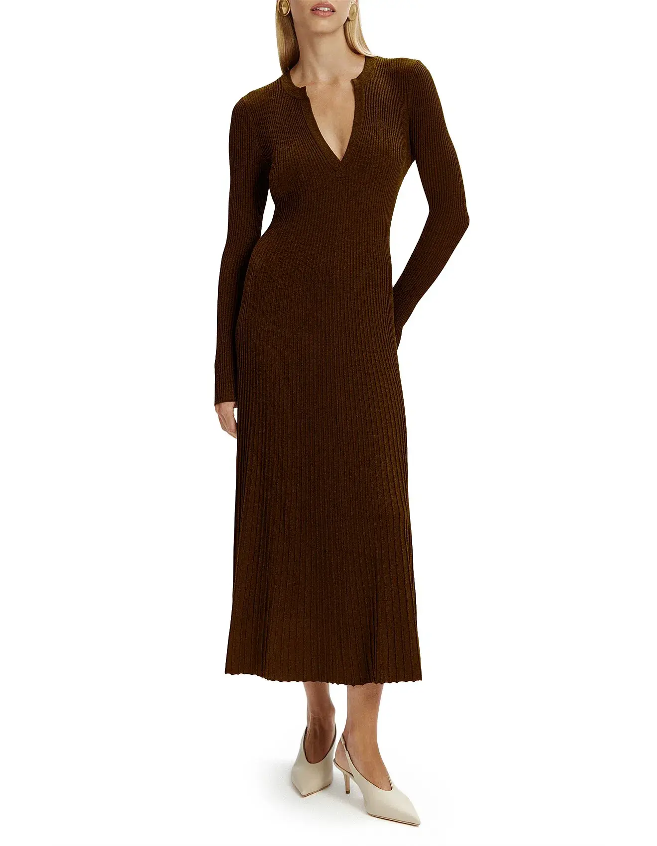 Bardot Hattie Knit Midi Dress Brown Size 14/XL - Image 2