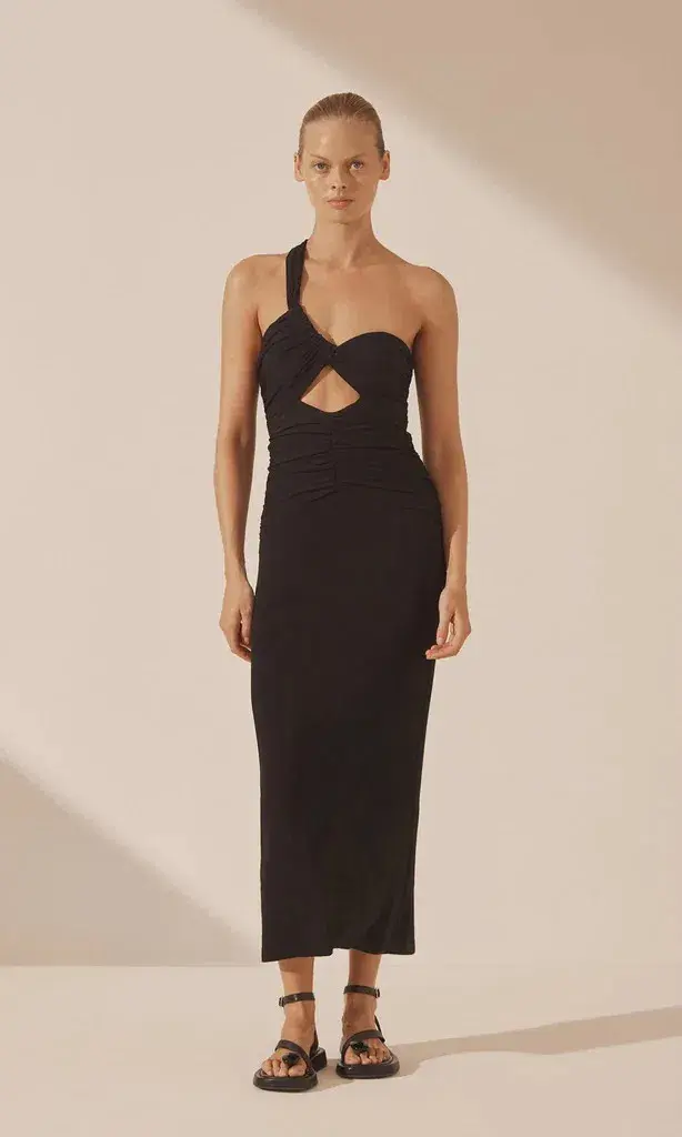 Shona Joy Yvette One Shoulder Midi Dress Black Size 14 - Image 1