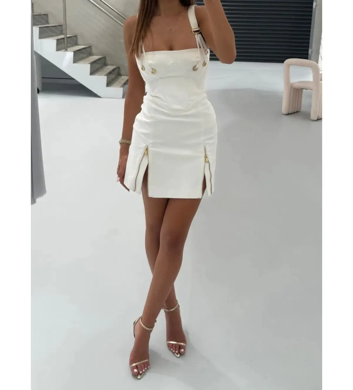 Dion Lee Fan Laced Mini Dress Ivory Size AU 4 - Image 2