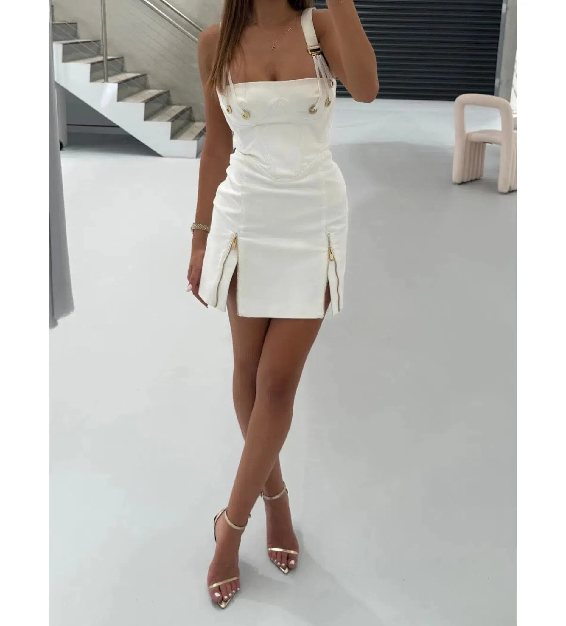 Dion Lee Fan Laced Mini Dress Ivory Size AU 4 - Image 2