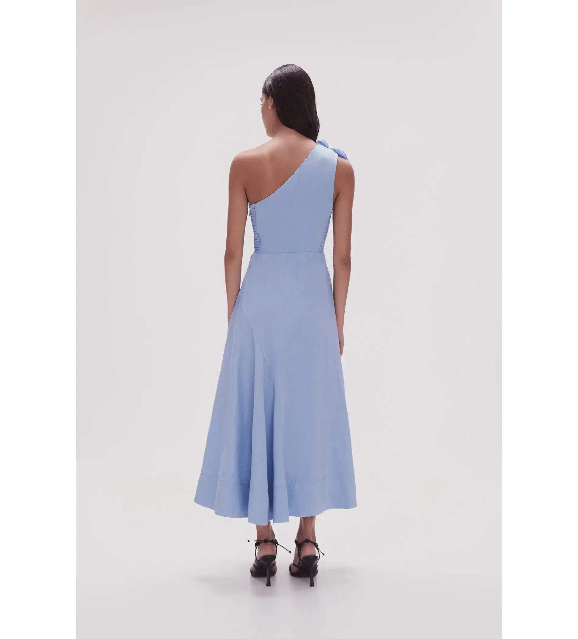 Aje Adelia Ruffle Midi Dress Light Sky Blue Size AU 6 - Image 3