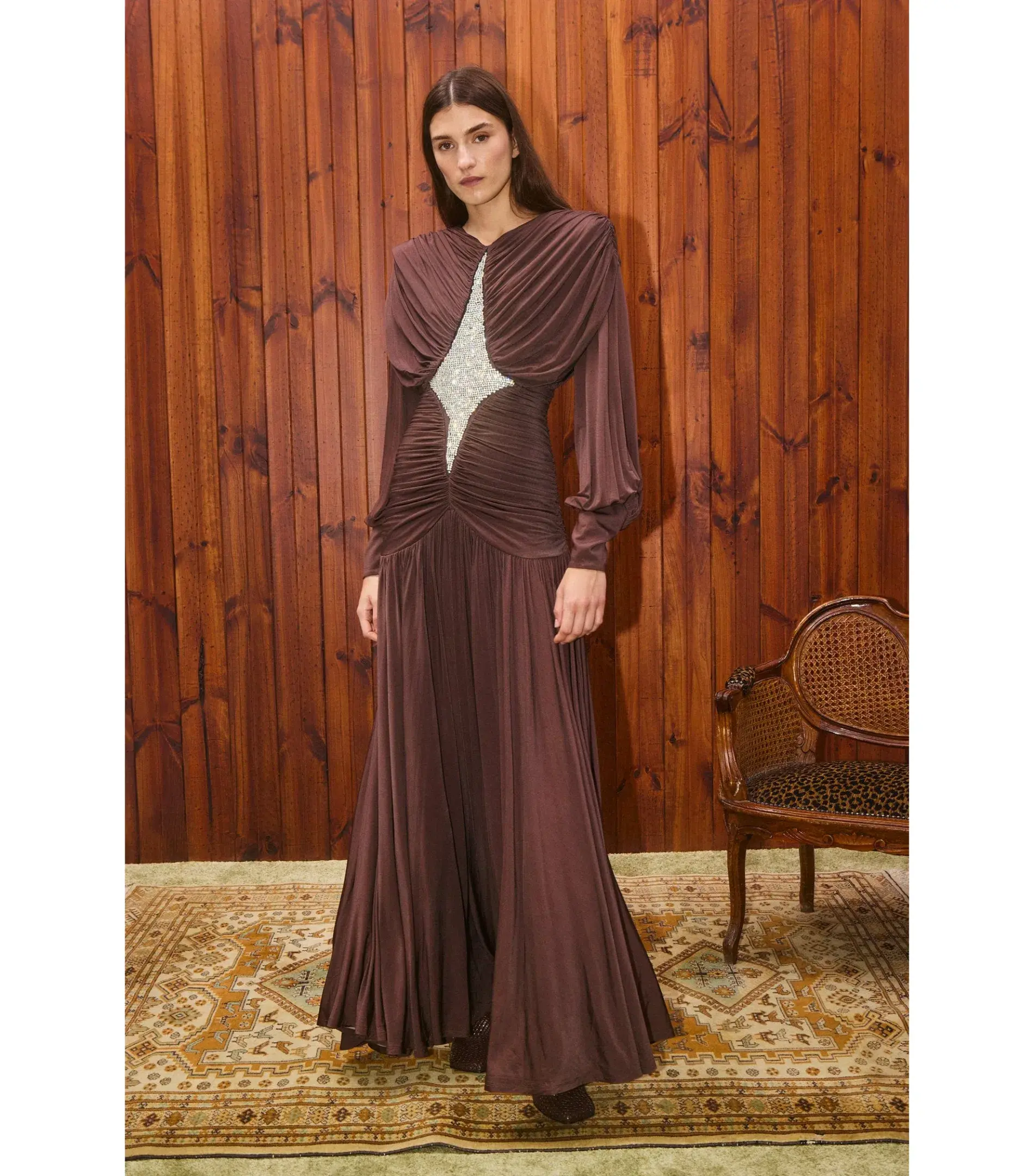 Alemais Silvio Ruched Maxi Dress Brown Size AU 6 - Image 1
