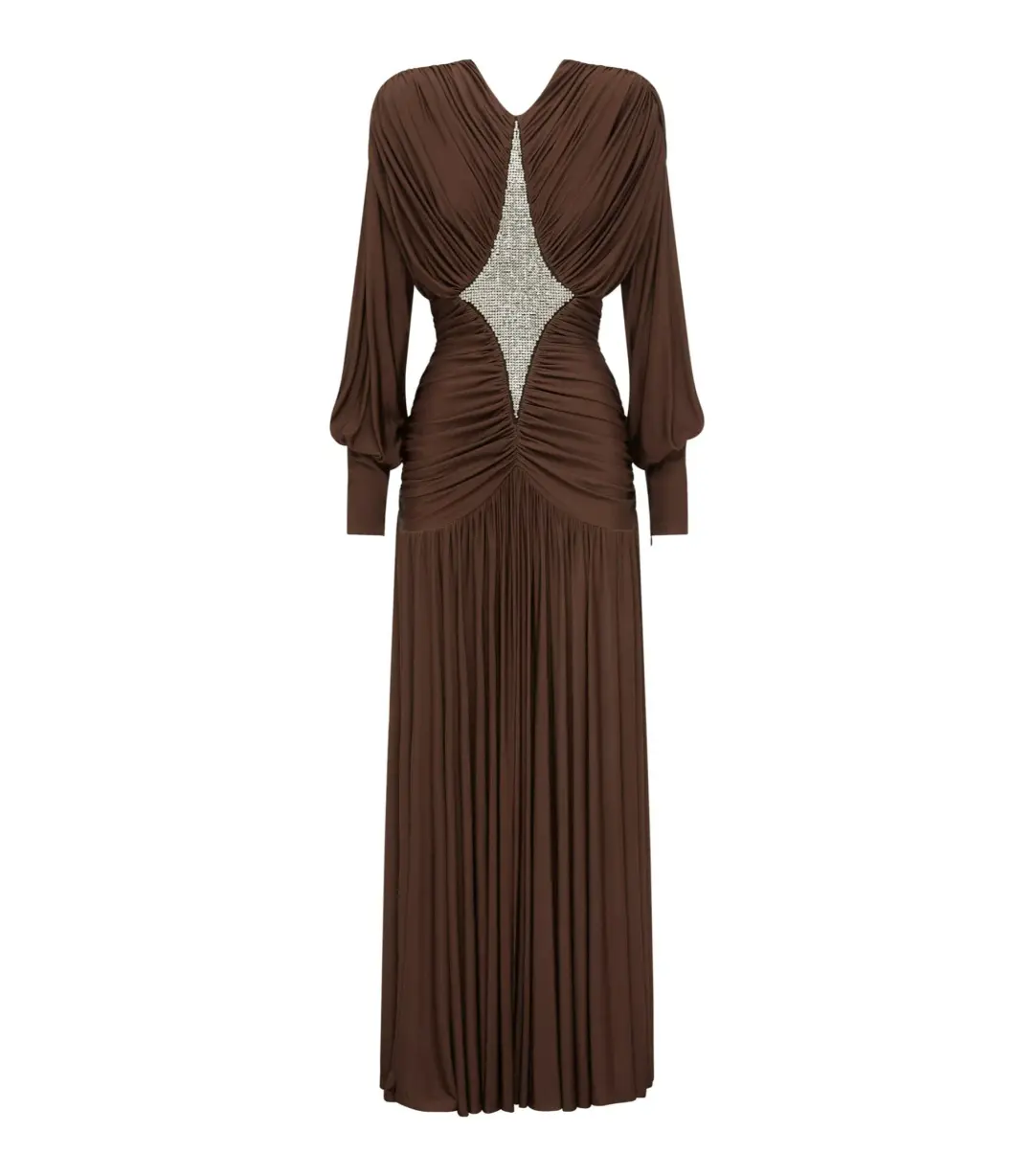 Alemais Silvio Ruched Maxi Dress Brown Size AU 6 for rent on The Volte - main image