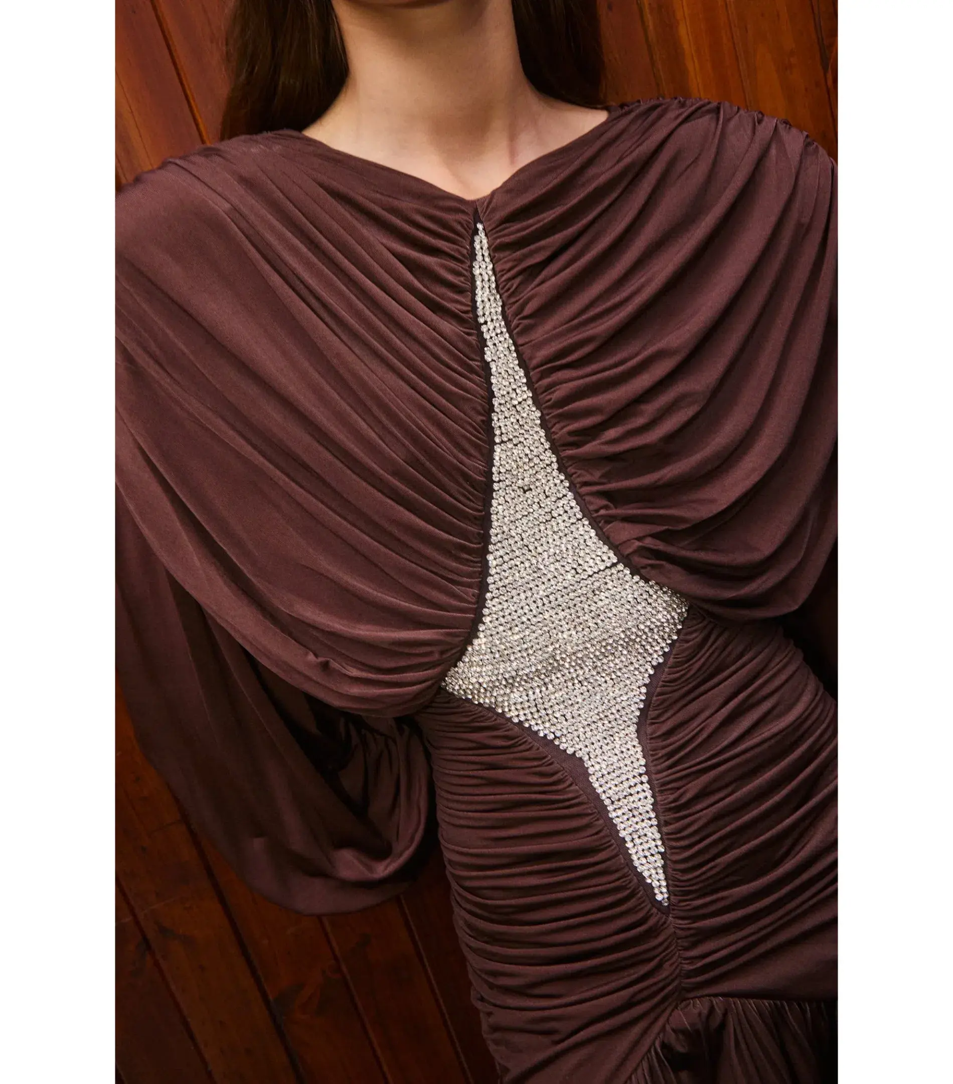 Alemais Silvio Ruched Maxi Dress Brown Size AU 6 - Image 2