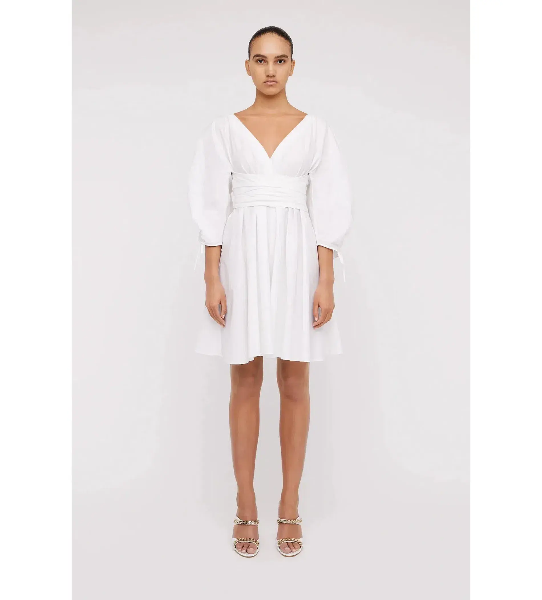 NEW Scanlan Theodore Parachute Sleeve Wrap Mini Dress in White Size XS / AU 6 - Image 1