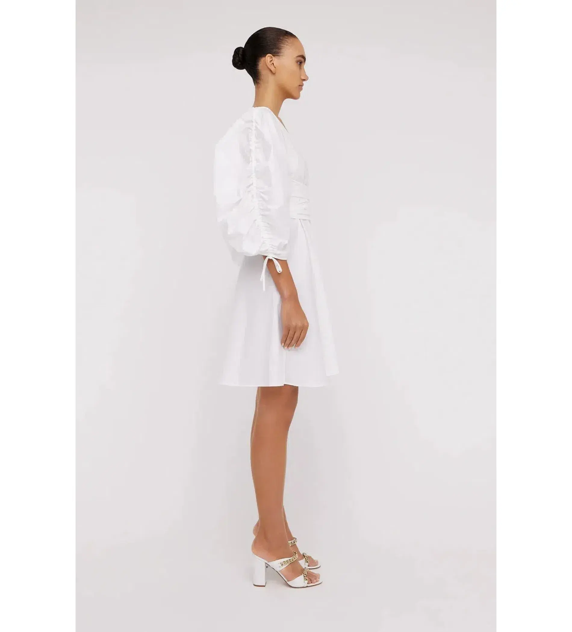 NEW Scanlan Theodore Parachute Sleeve Wrap Mini Dress in White Size XS / AU 6 - Image 2