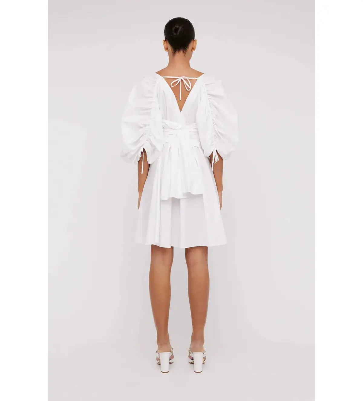 NEW Scanlan Theodore Parachute Sleeve Wrap Mini Dress in White Size XS / AU 6 - Image 3