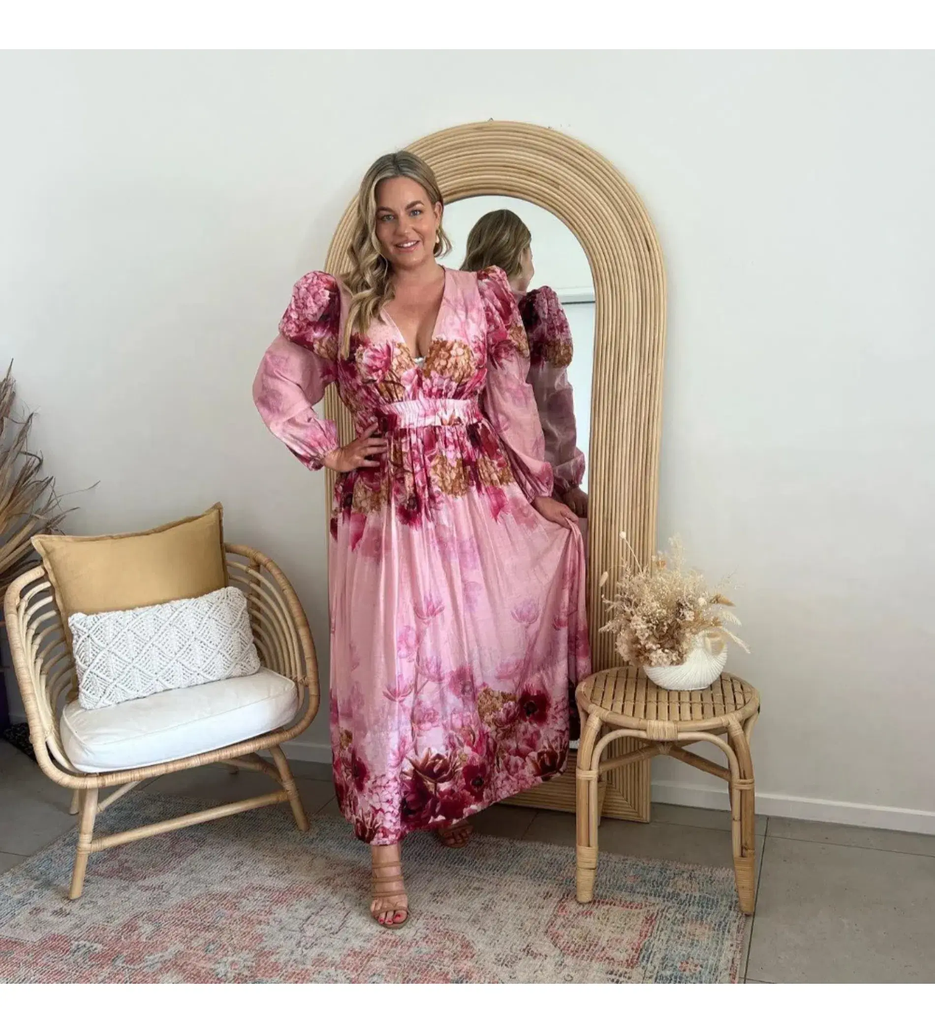 Sheike Swan Lake Midi Dress Pink Floral Size AU 16 - Image 2