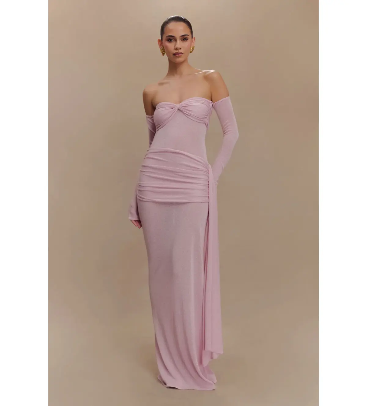 MESHKI Ingrid Metallic Knit Maxi Dress Baby Pink Size M / Size AU 10 - Image 1