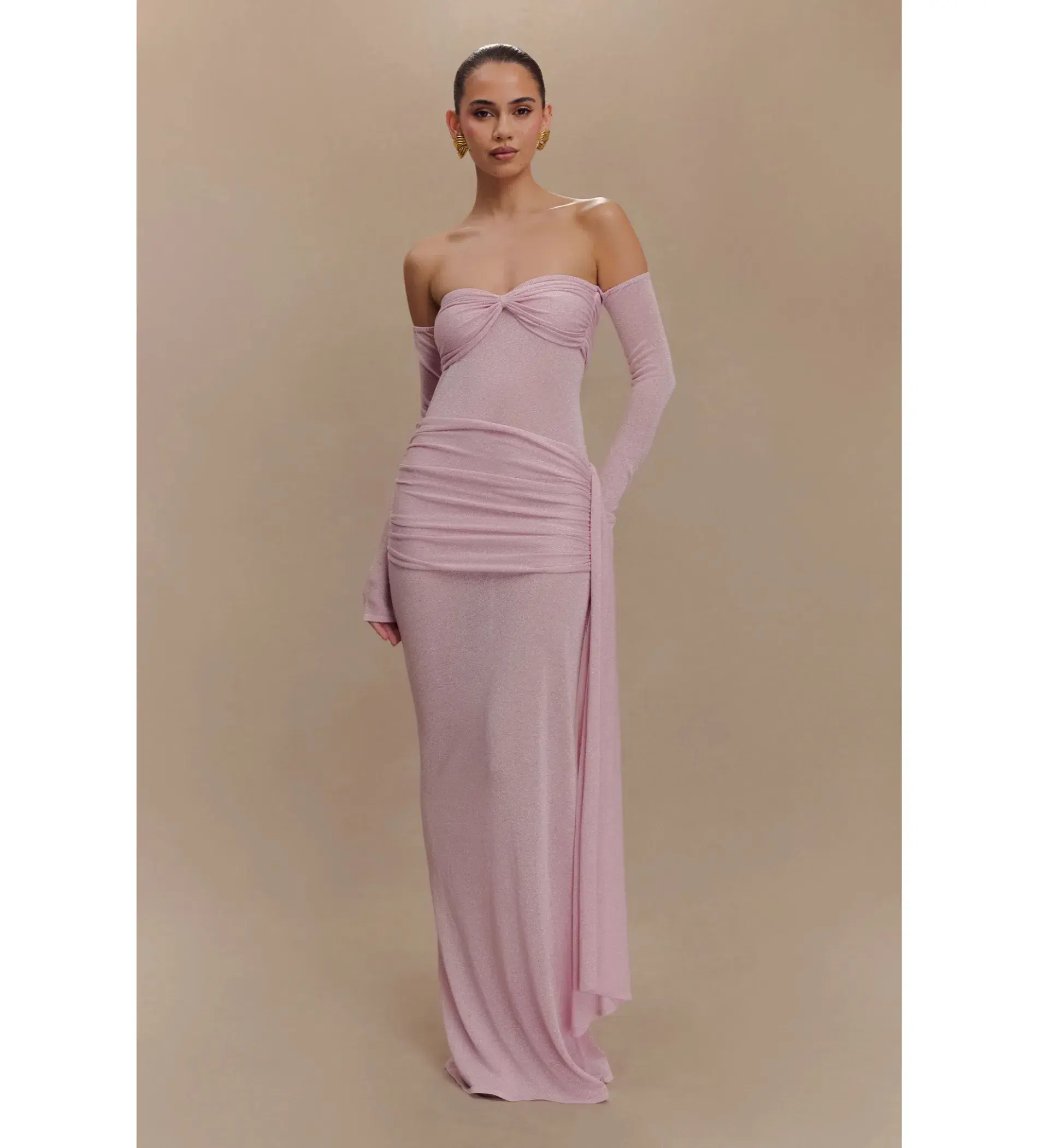 MESHKI Ingrid Metallic Knit Maxi Dress Baby Pink Size M / Size AU 10 - Image 1