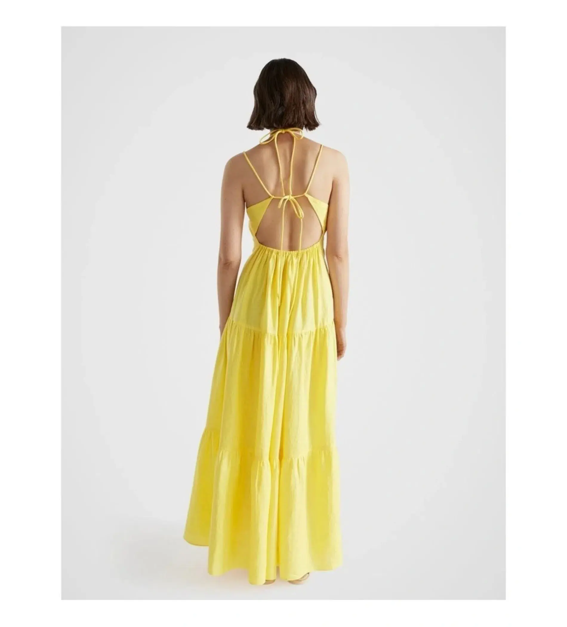 Seed Heritage Linen Tiered Halter Maxi Dress in Lemon Drop Size 8 - Image 5