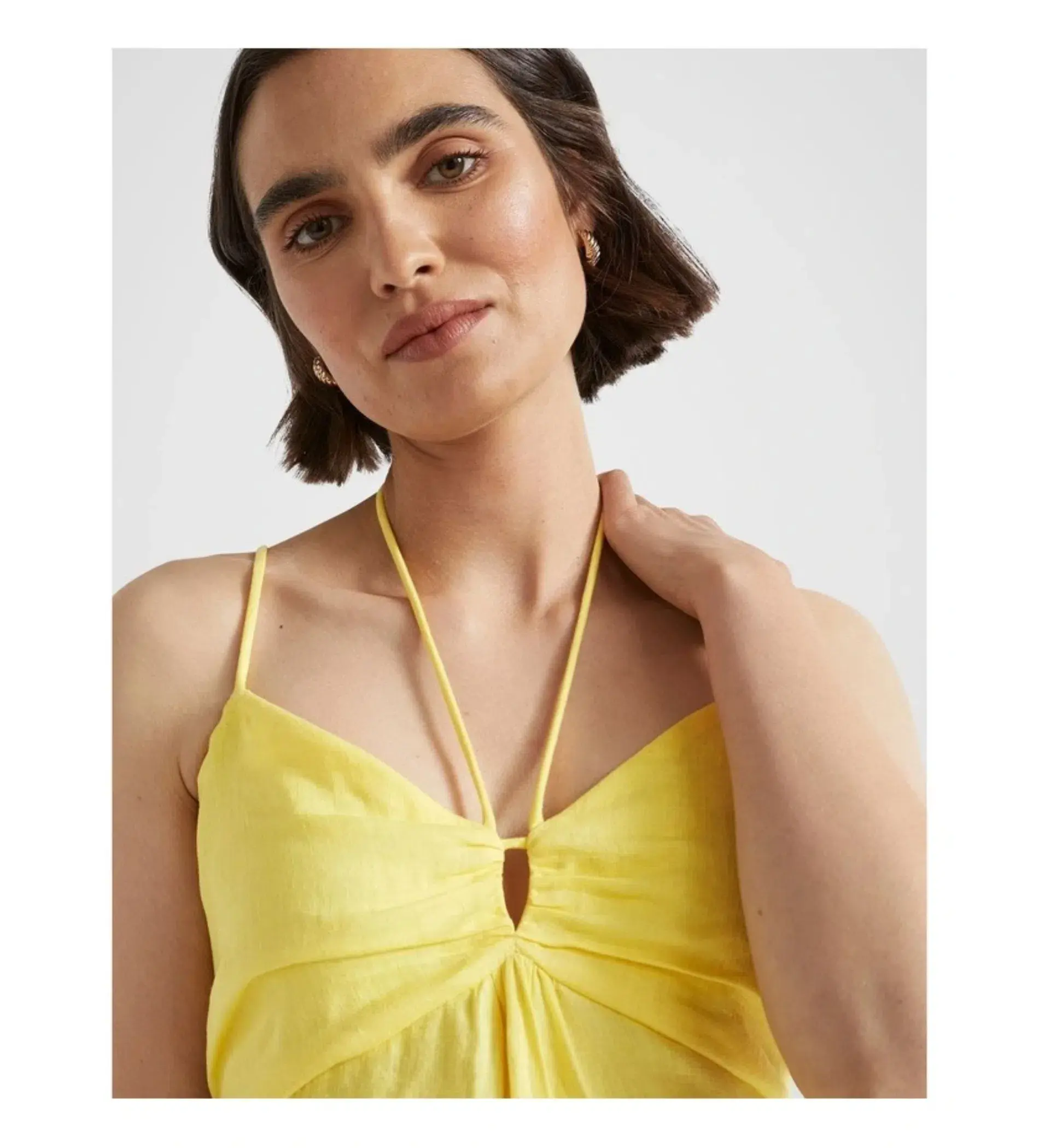 Seed Heritage Linen Tiered Halter Maxi Dress in Lemon Drop Size 8 - Image 3
