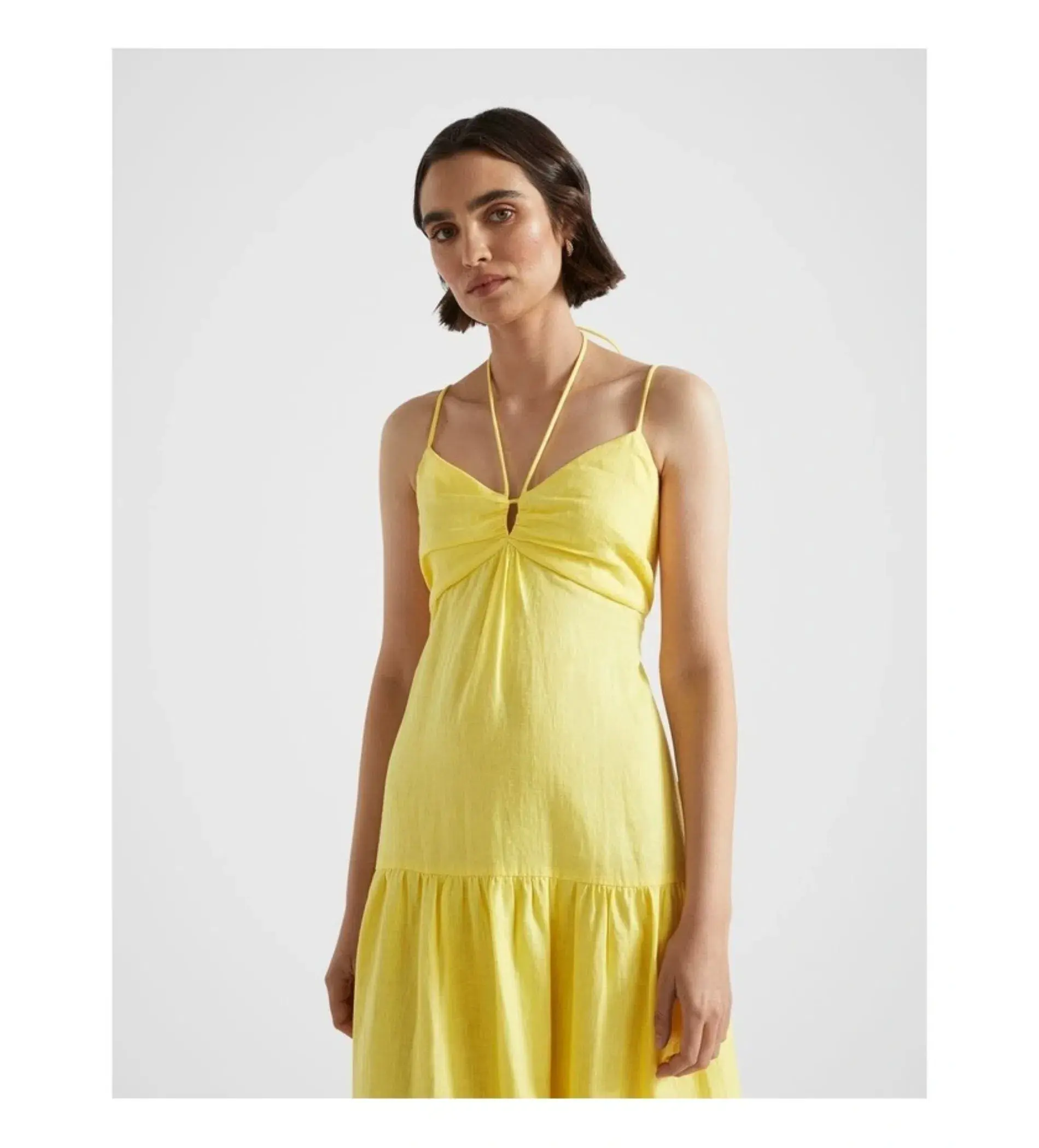 Seed Heritage Linen Tiered Halter Maxi Dress in Lemon Drop Size 8 - Image 2