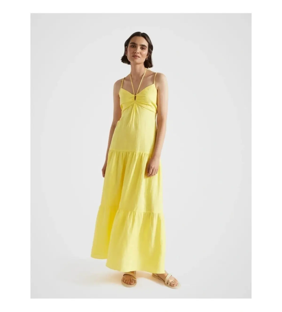 Seed Heritage Linen Tiered Halter Maxi Dress in Lemon Drop Size 8 - Image 1